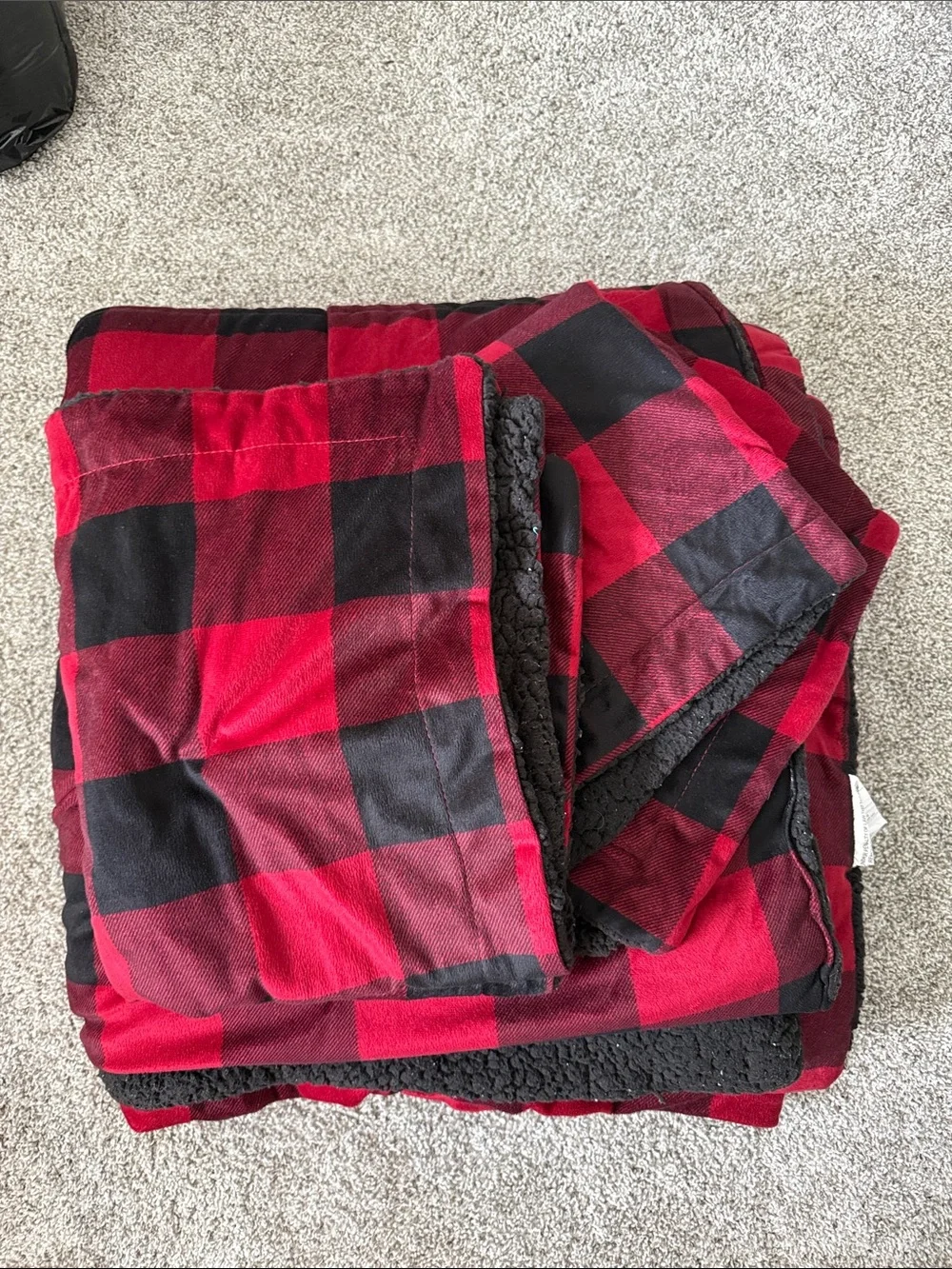 Red and Black Buffalo Plaid Sherpa Queen Comforter Set